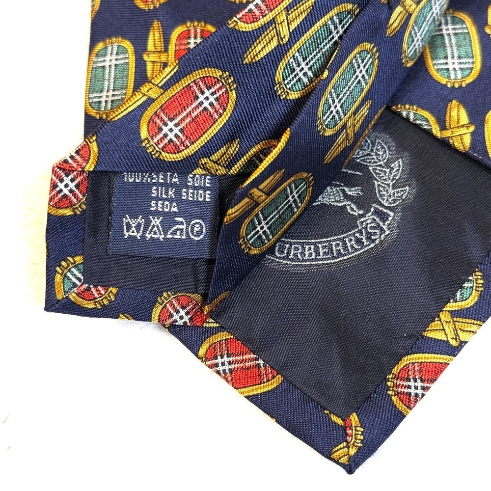 vintage Burberrys 100% Silk Neck Tie Navy All Over Print Formal Made In Italy - Picture 3 of 6